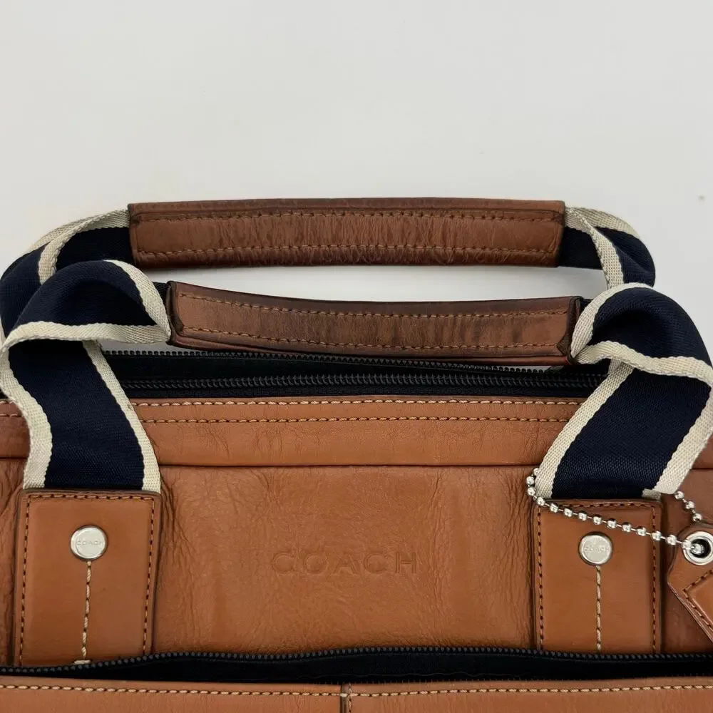 Coach Heritage Leather Briefcase Laptop Business Bag Brown Canvas Handle F70812